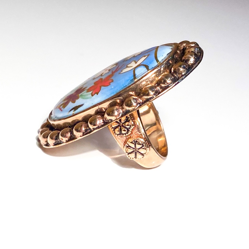 Amy Kahn Russell Bronze Ring with Hand-painted Oval Floral Center, Oversized - Picture 6 of 15